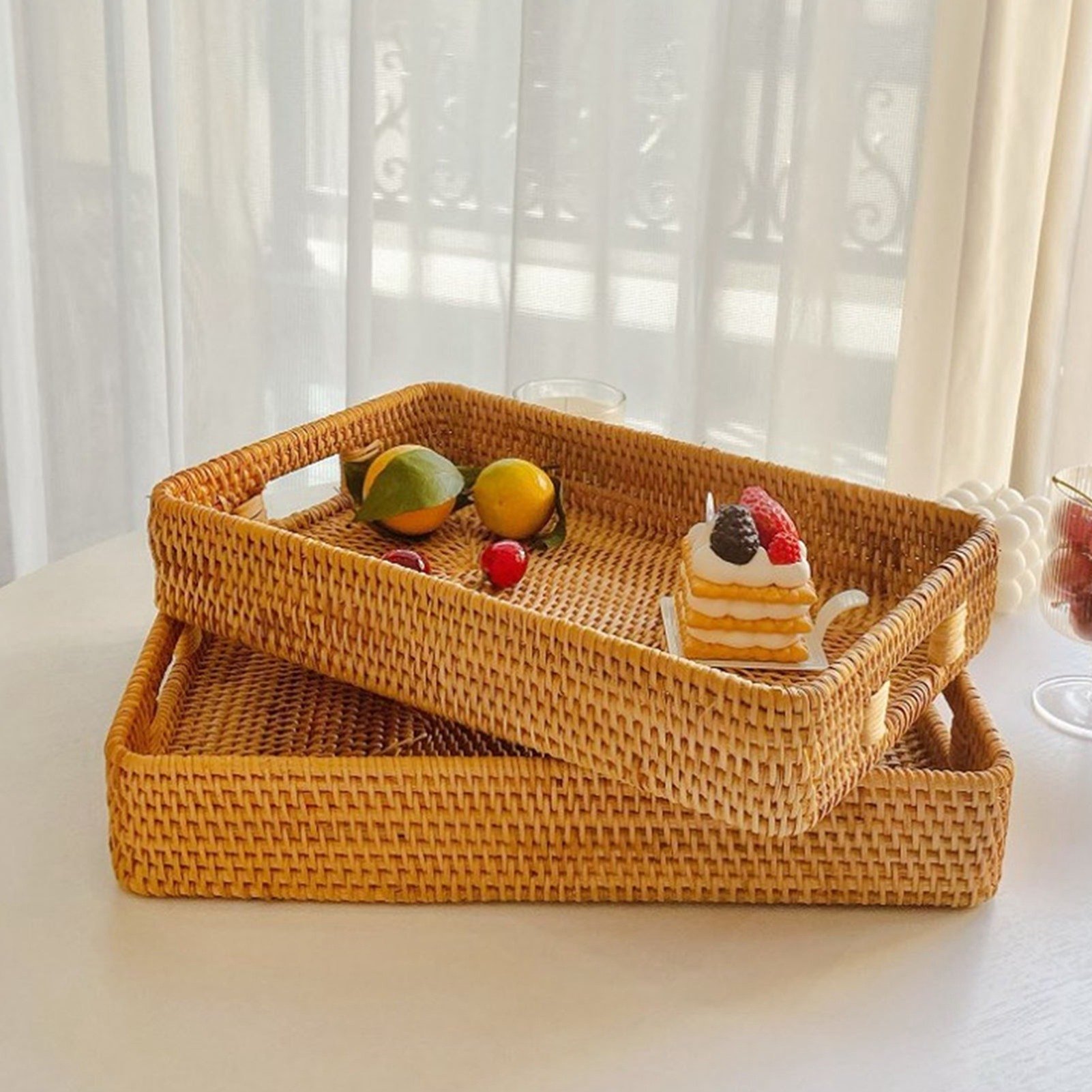 Rattan Tray Handle - E5 Serving Basket Tray with Handles