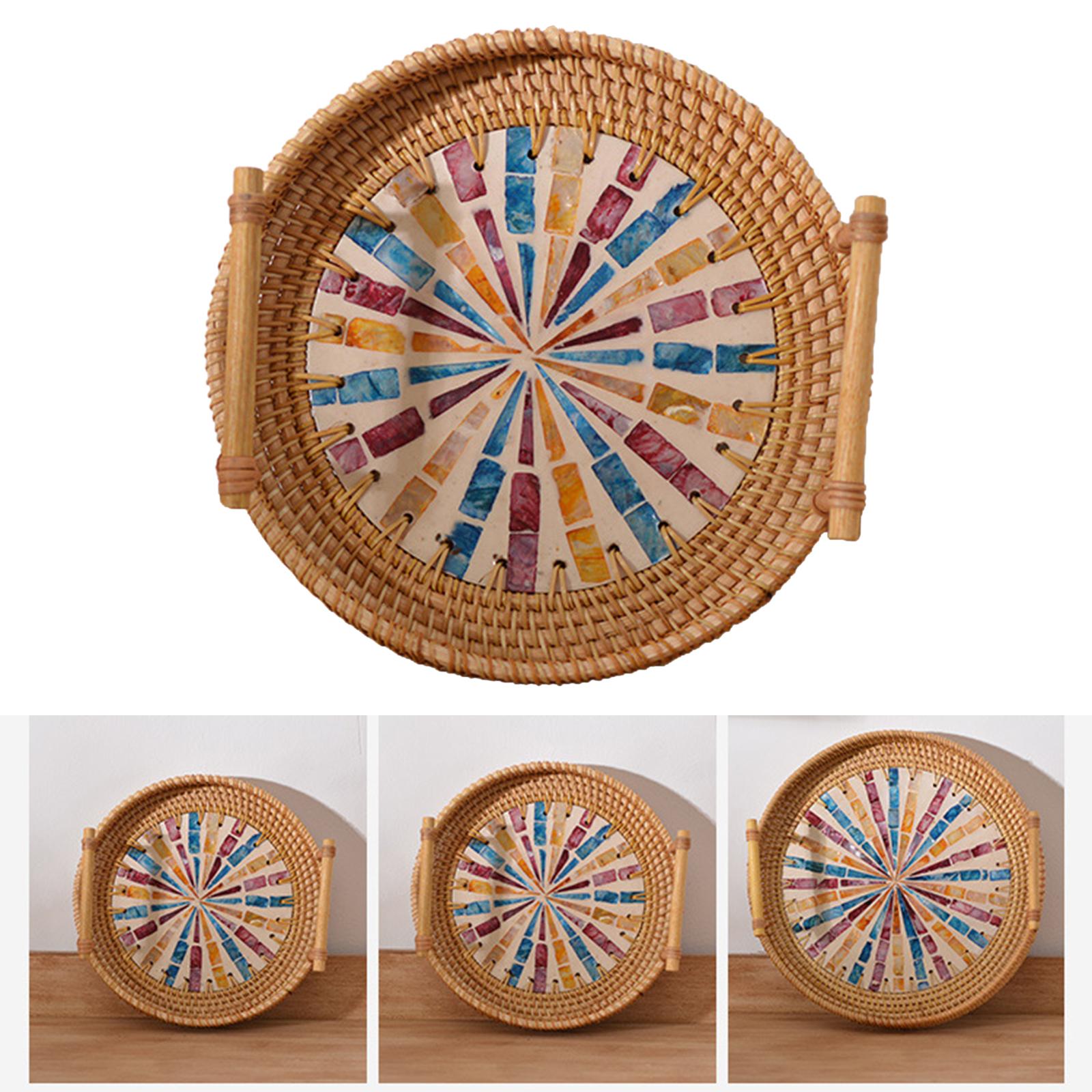 Multifunctional Round Woven Tr - Rattan Tray Handle 评论和价格