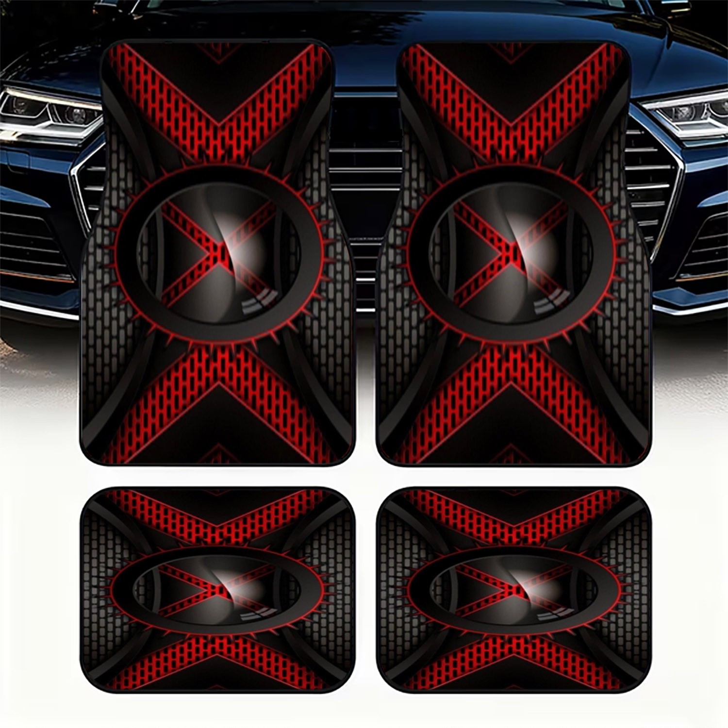 4pcs Car Floor Mats, Black & R - Interior Design Industrial Style 评论和价格