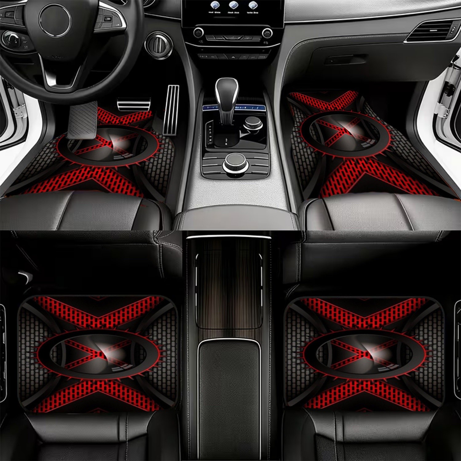 4pcs Car Floor Mats, Black & R - Interior Design Industrial Style 评论和价格