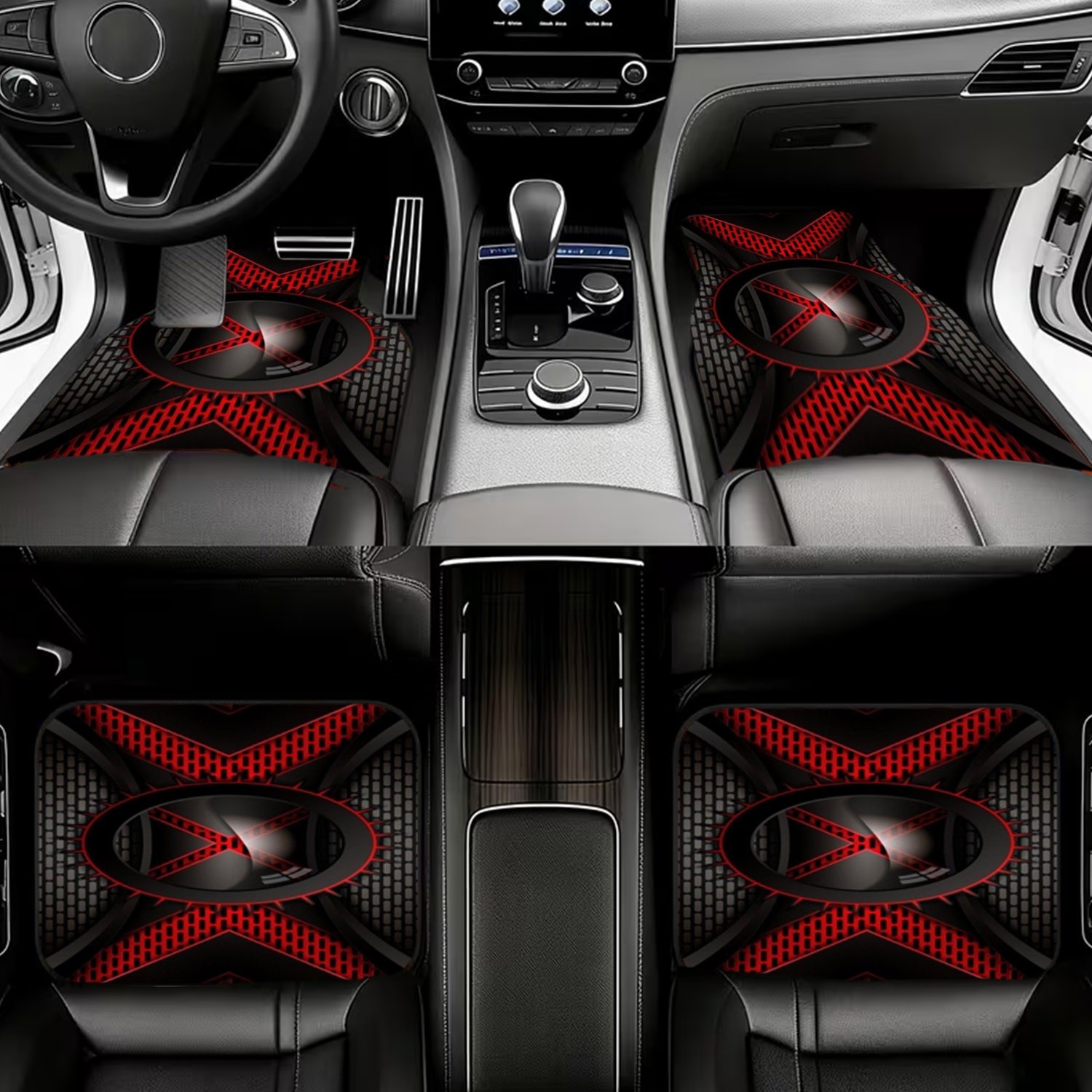 4pcs Car Floor Mats, Black & R - Interior Design Industrial Style 评论和价格