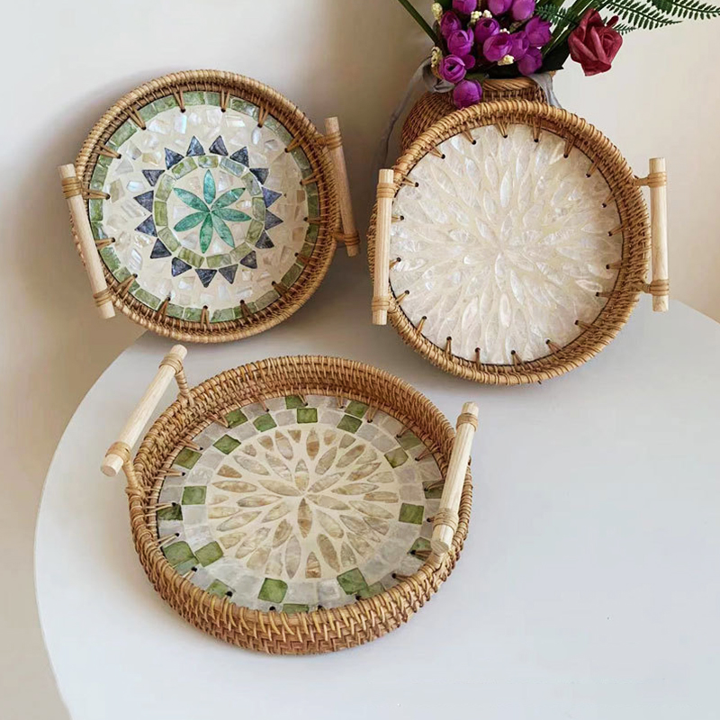 Vintage Handmade Rattan Woven  - Rattan Tray Handle 评论和价格