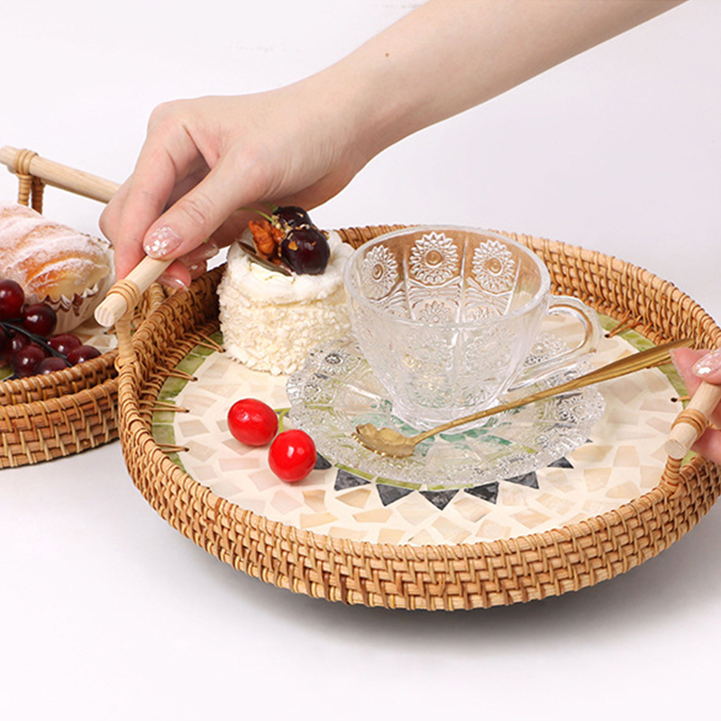 Vintage Handmade Rattan Woven  - Rattan Tray Handle 评论和价格