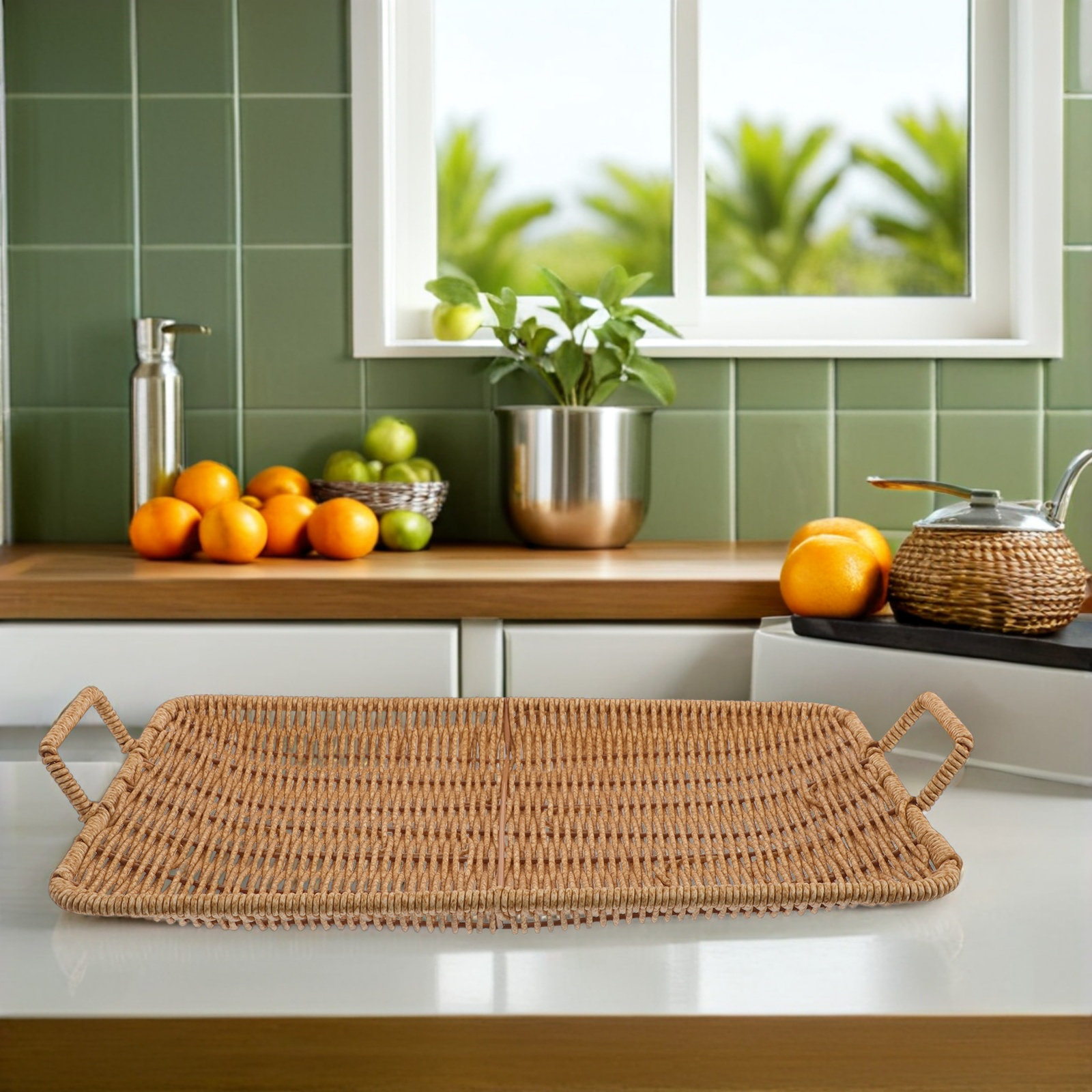 Small Rectangle Rattan Tray wi - Rattan Tray Handle 评论和价格