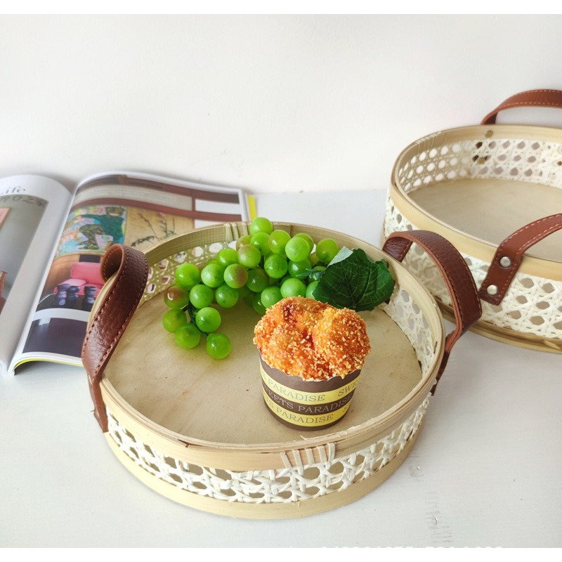 Handmade retro Nordic rattan t - Rattan Tray Handle 评论和价格