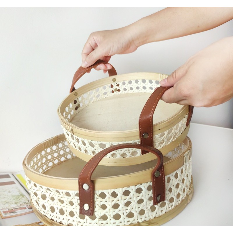 Handmade retro Nordic rattan t - Rattan Tray Handle 评论和价格