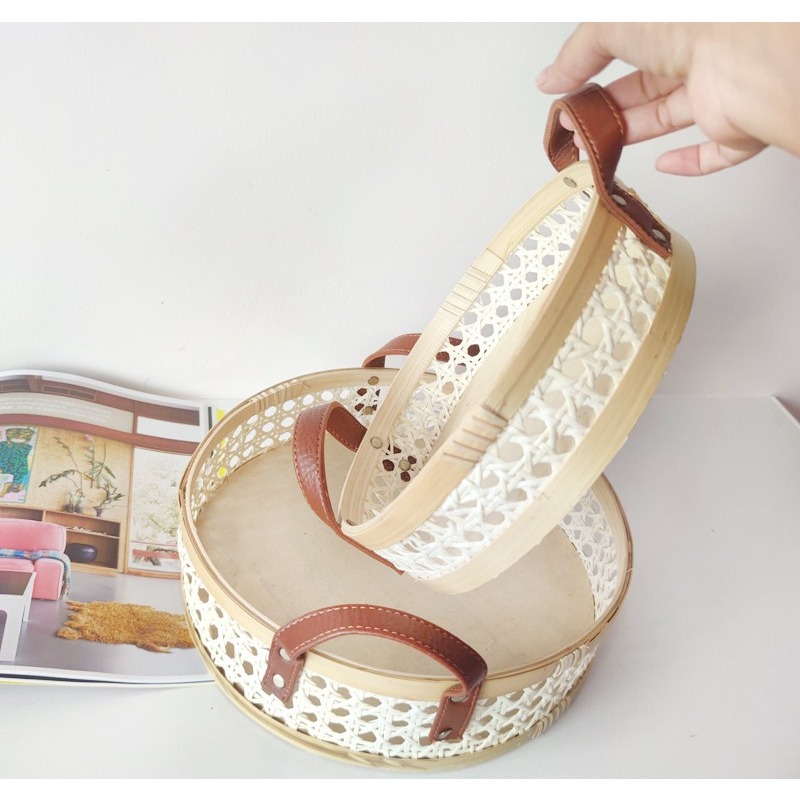 Handmade retro Nordic rattan t - Rattan Tray Handle 评论和价格