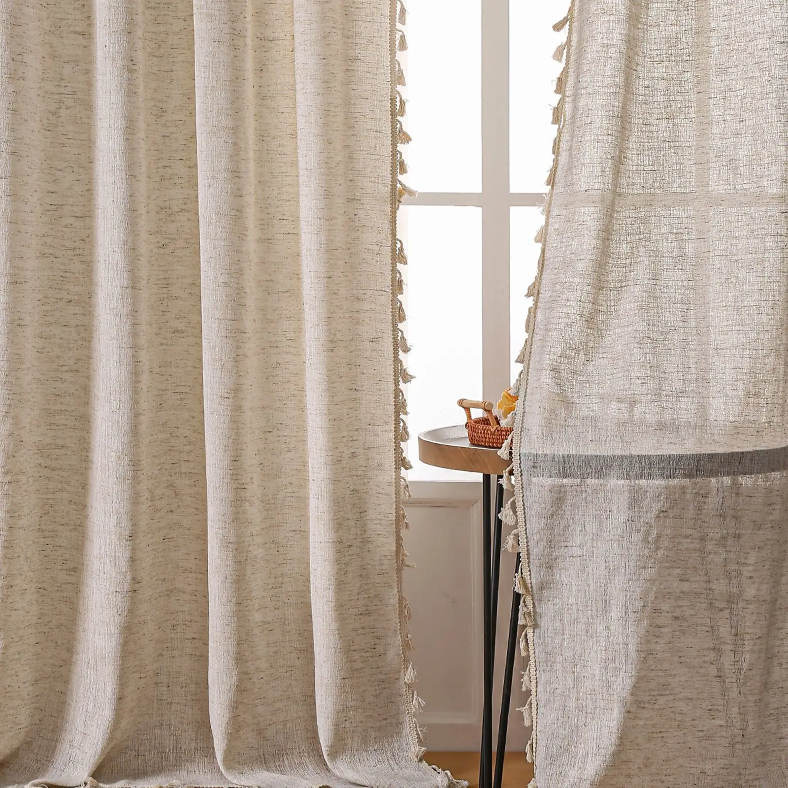 Boho Linen Semi Blackout Curta - Linen Curtain Eyelet 评论和价格
