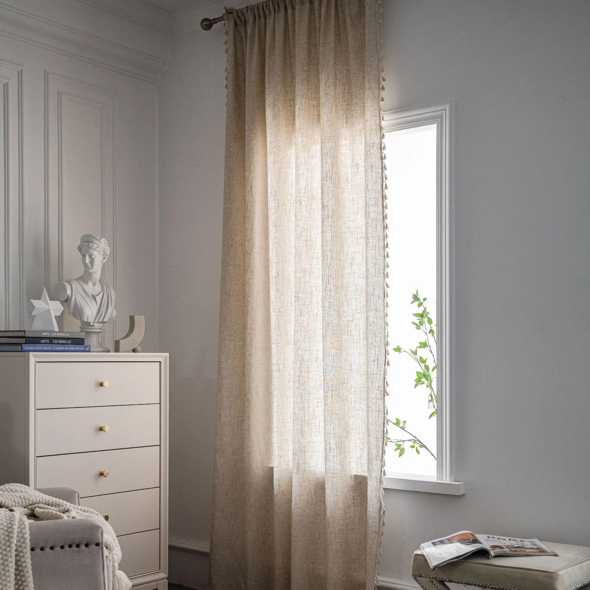 Boho Linen Semi Blackout Curta - Linen Curtain Eyelet 评论和价格