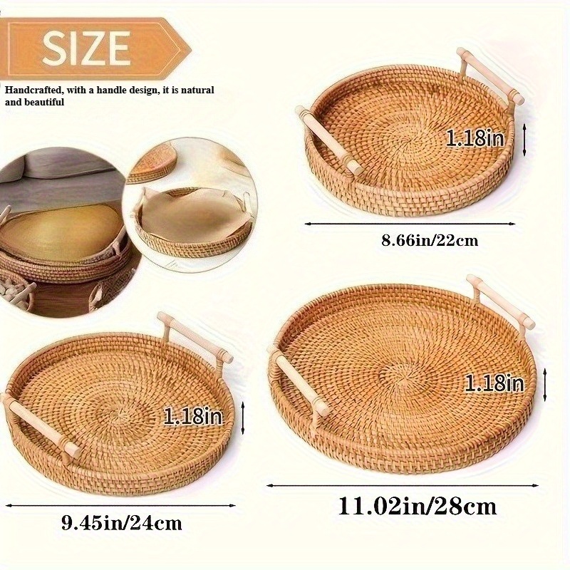 Handmade Rattan Round Tray wit - Rattan Tray Handle 评论和价格