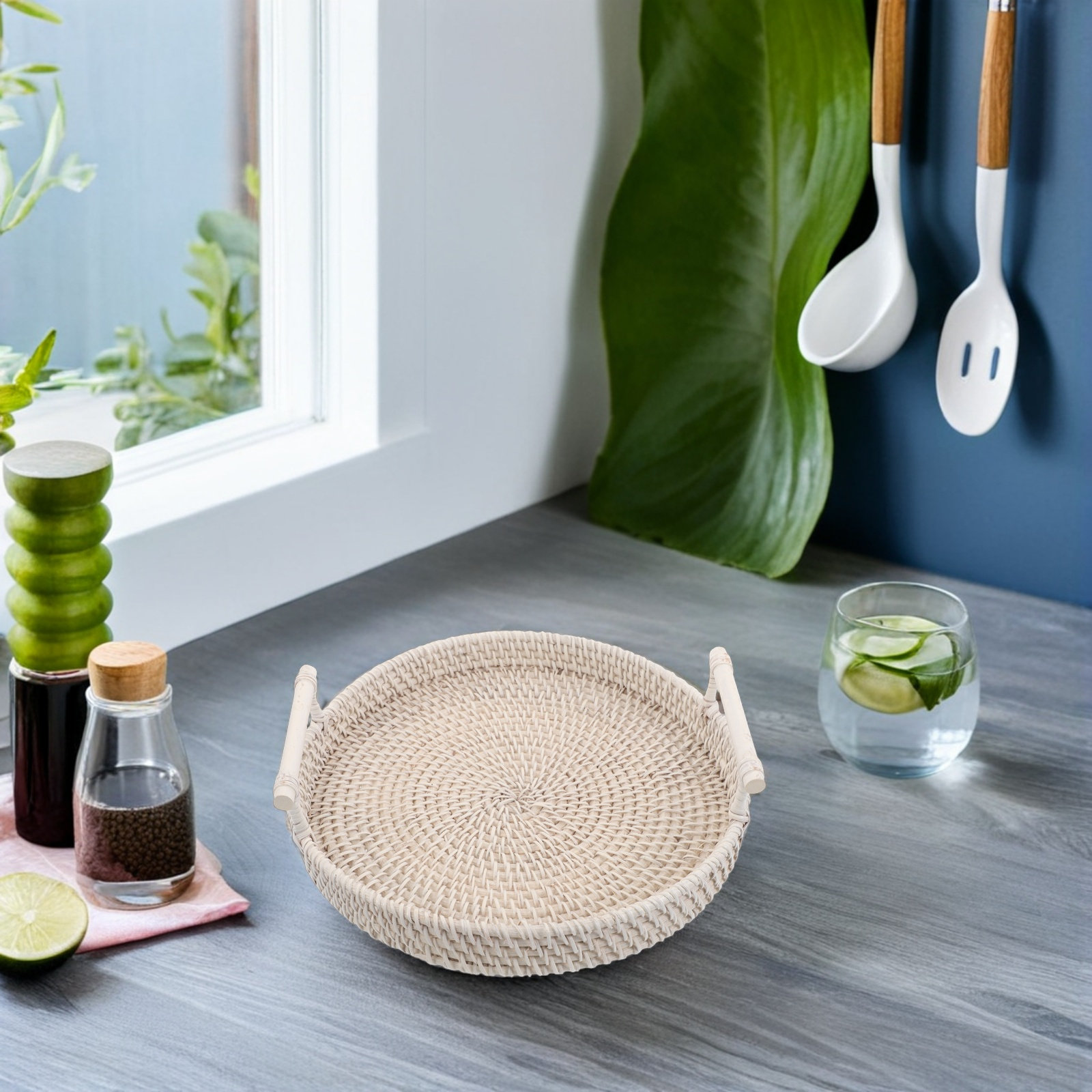 Round Rattan Tray Woven Round  - Rattan Tray Handle 评论和价格