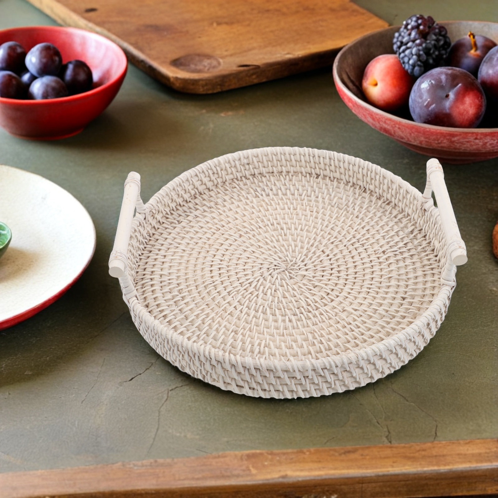 Round Rattan Tray Woven Round  - Rattan Tray Handle 评论和价格