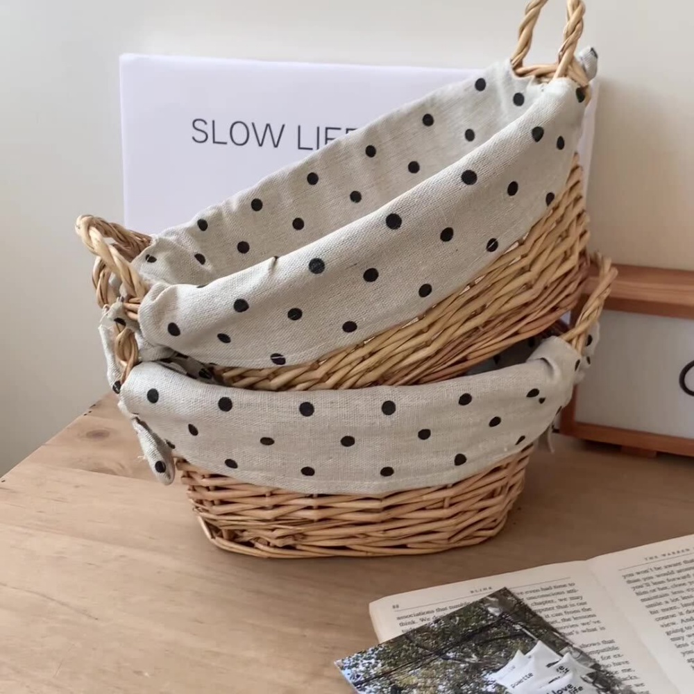 Vintage Fabric Rattan Storage  - Rattan Tray Handle 评论和价格