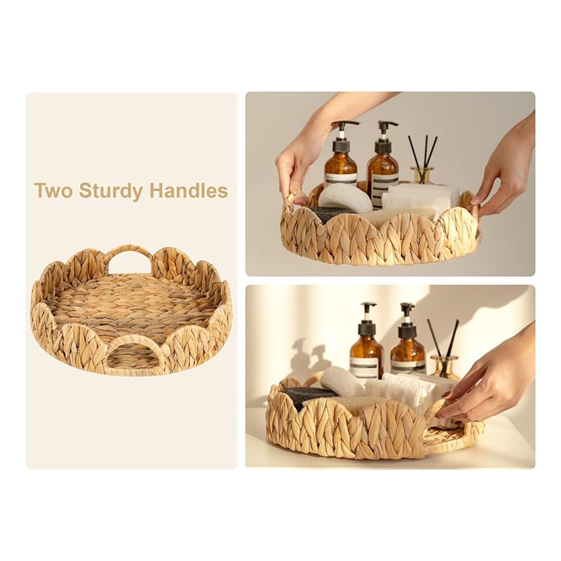 A76I-Scalloped Edge Round Tray - Rattan Tray Handle 评论和价格